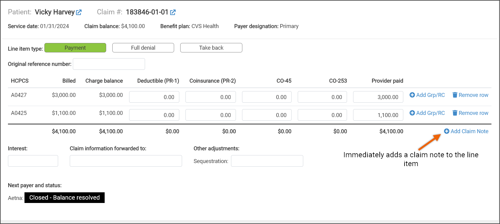 Adding a transaction note