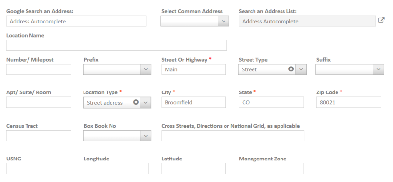 Incident location address